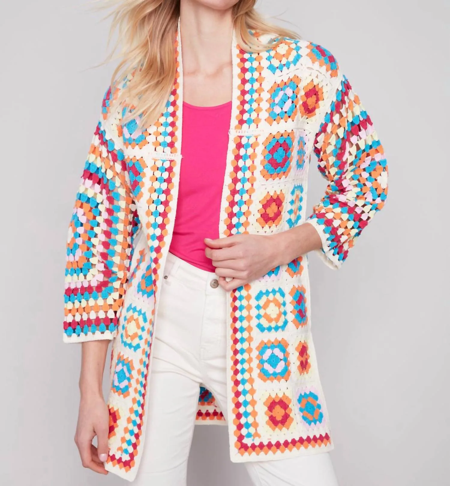 Long Crochet Cardigan In Punch Luxury Comfort