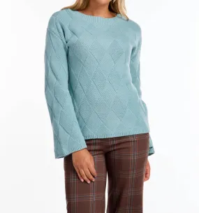 Cozy Apparel Seasonal Fashion Long Sleeve Boat Neck Sweater In Aqua