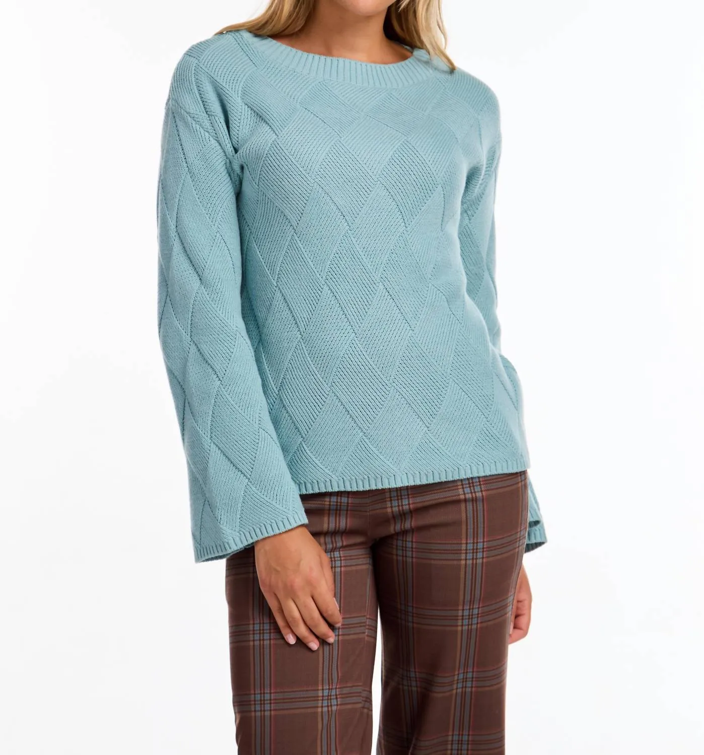 Long Sleeve Boat Neck Sweater In Aqua Durable Fabric Ultimate Comfort