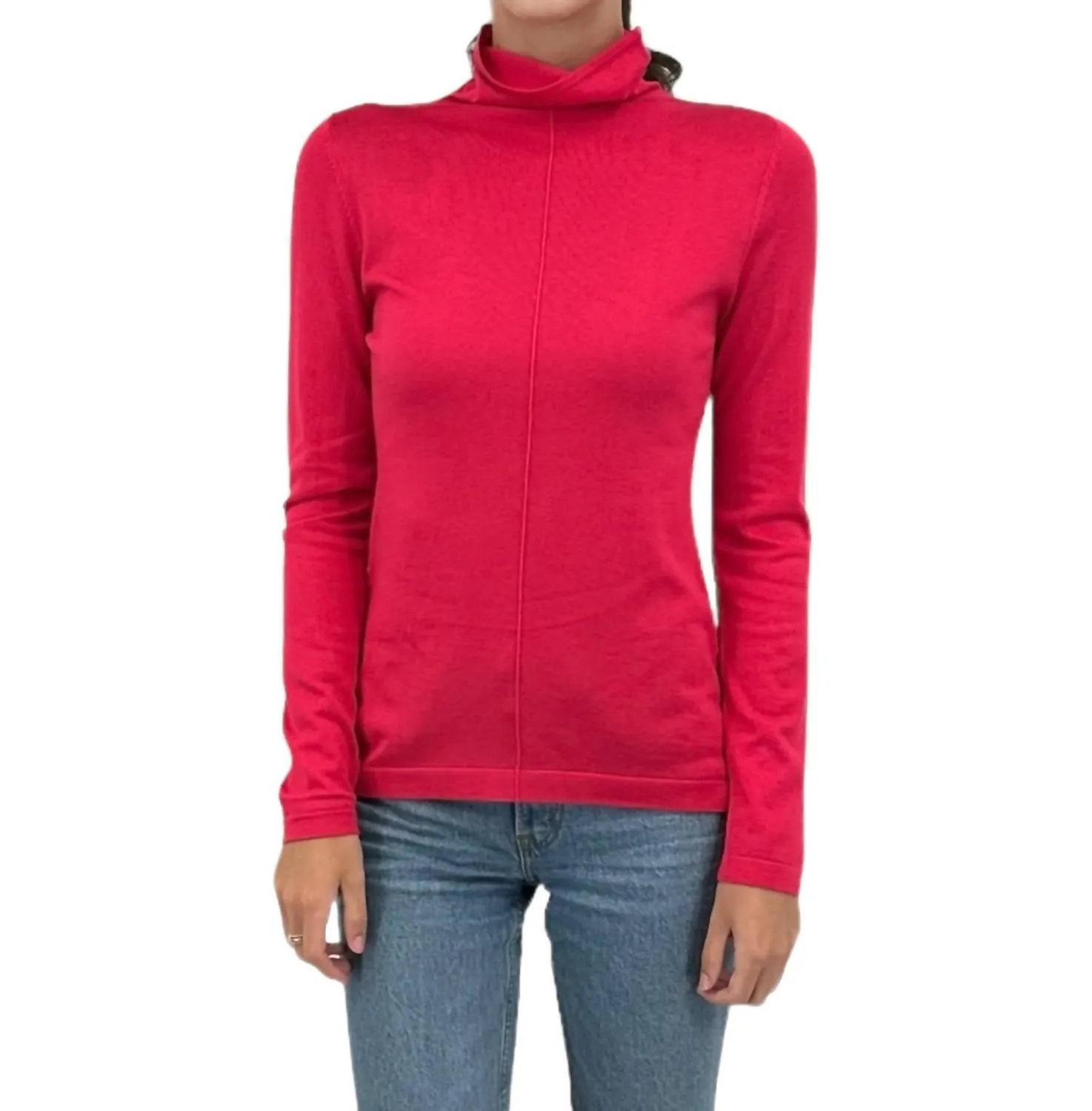 Long Sleeve Seamed Funnel In Poppy Modern Knit