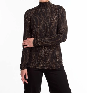 Long Sleeve Mock Neck Top In Trellis Print Quick Wear