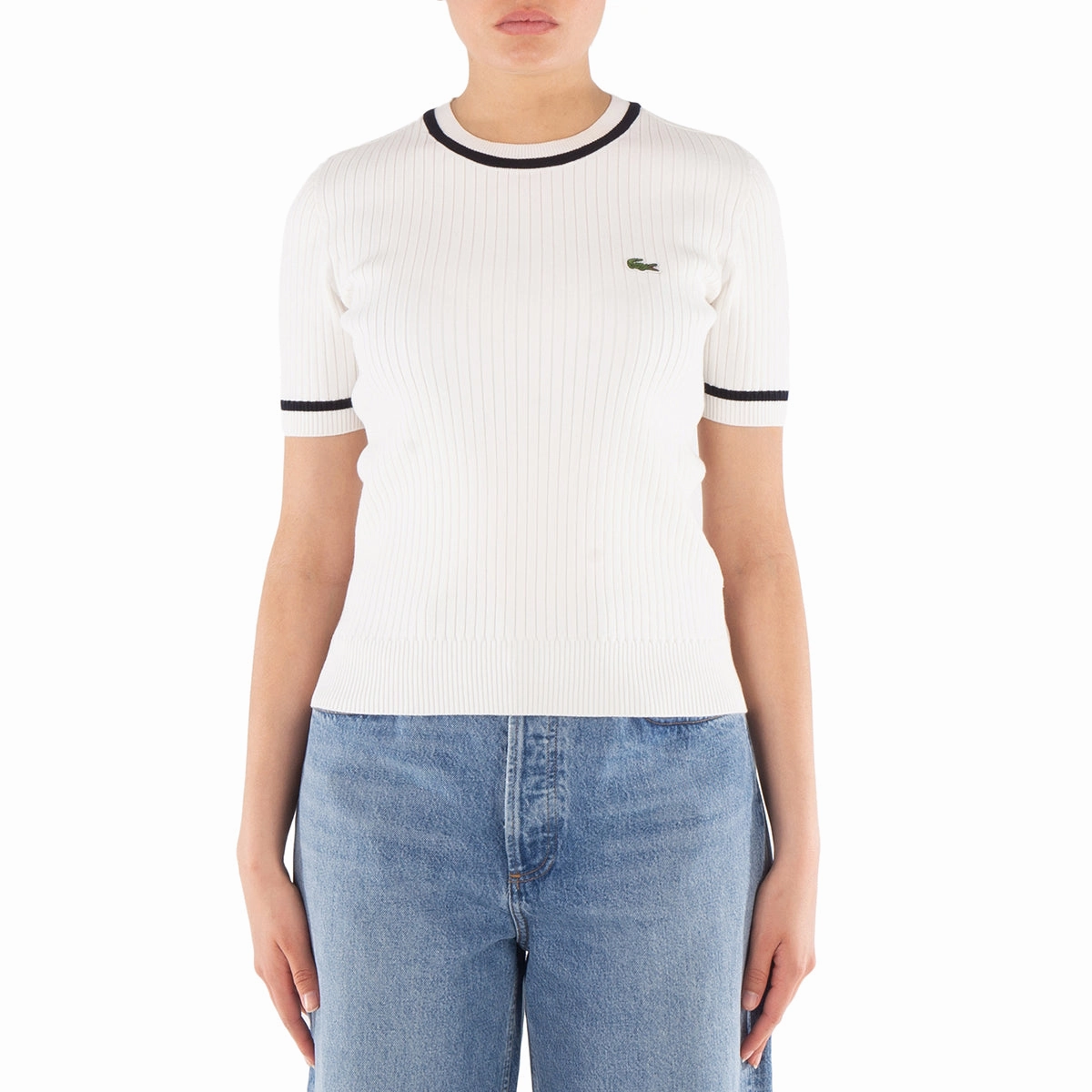 Lacoste Crew Neck Pull Over Knit Sweater Comfy Knitwear Durable Reinforced Elbows
