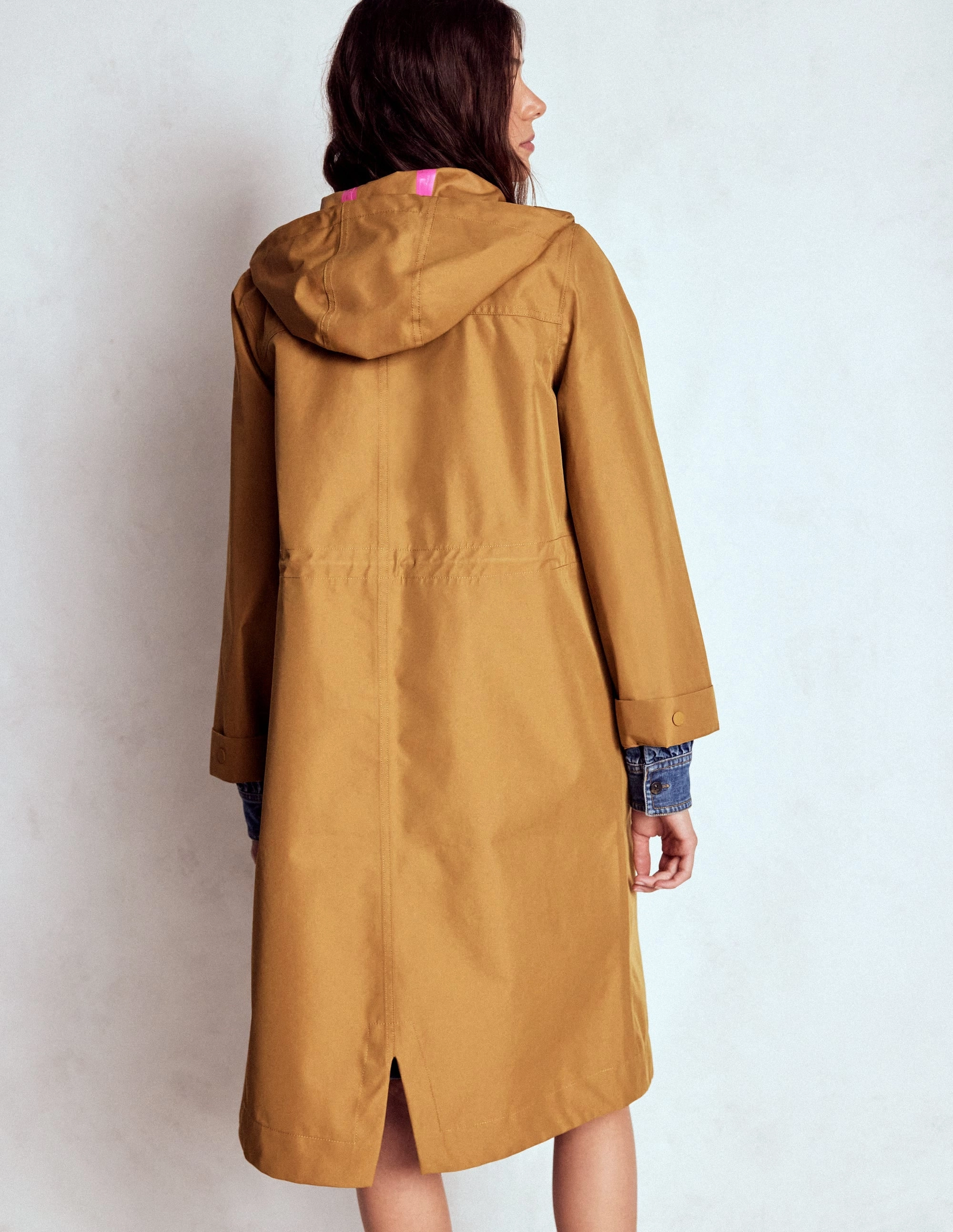 Noise Reduced Fasteners Longline Rain Mac-Hazelnut Brown