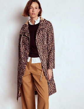 Stretchable Cuffs Articulated Elbows Longline Rain Mac-Multi, Cheetah Pop