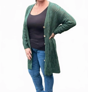 fuzzy texture Comfort First Loose Woven Cardigan In Green
