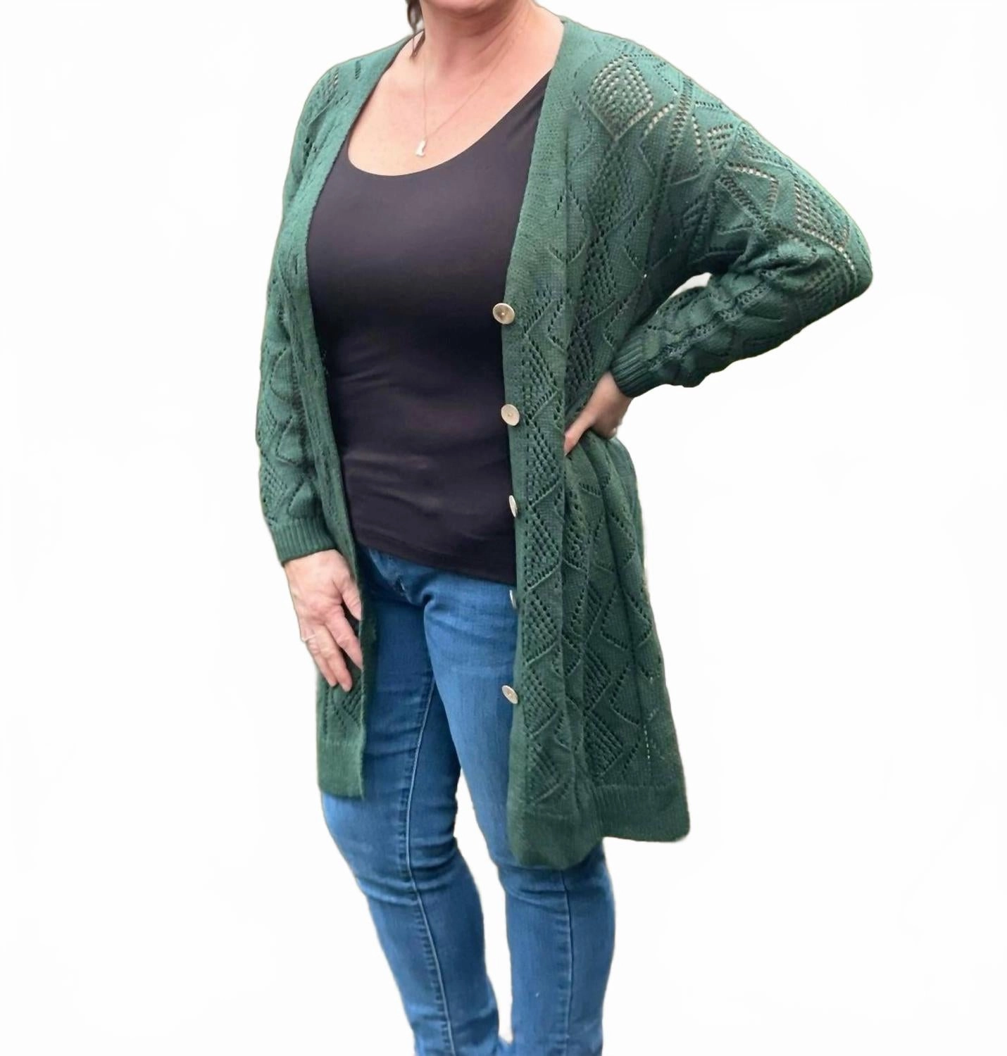Layering Essential Loose Woven Cardigan In Green