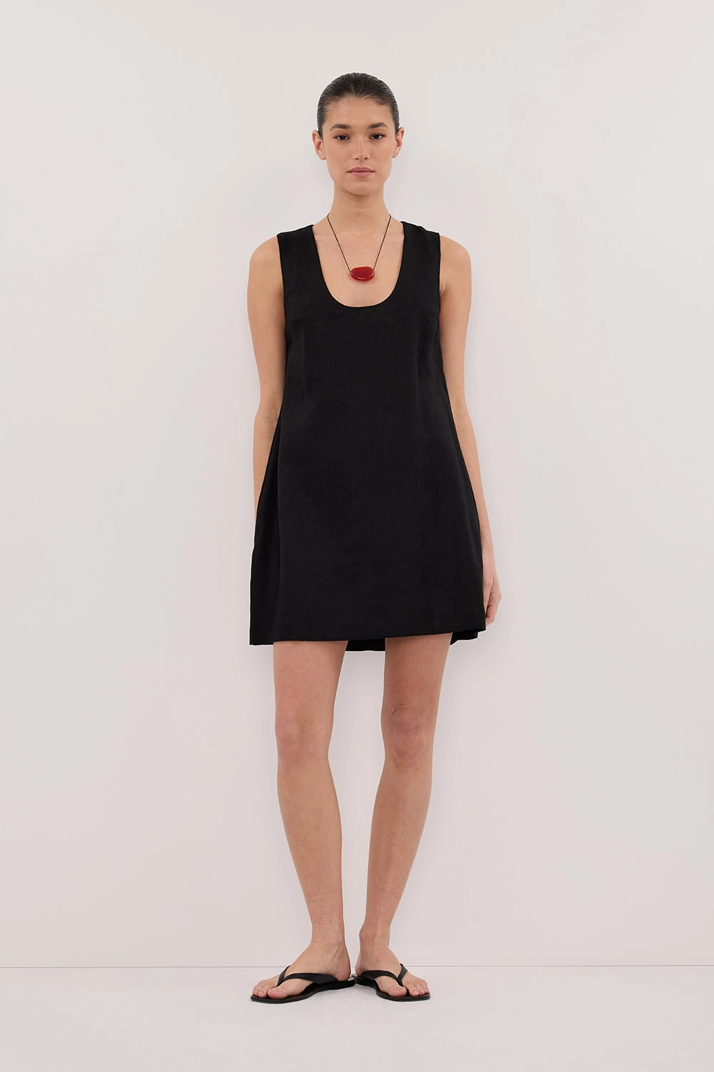 Flattering and Effortless LOTUS BLACK LINEN MINI DRESS