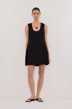 Flattering and Effortless LOTUS BLACK LINEN MINI DRESS