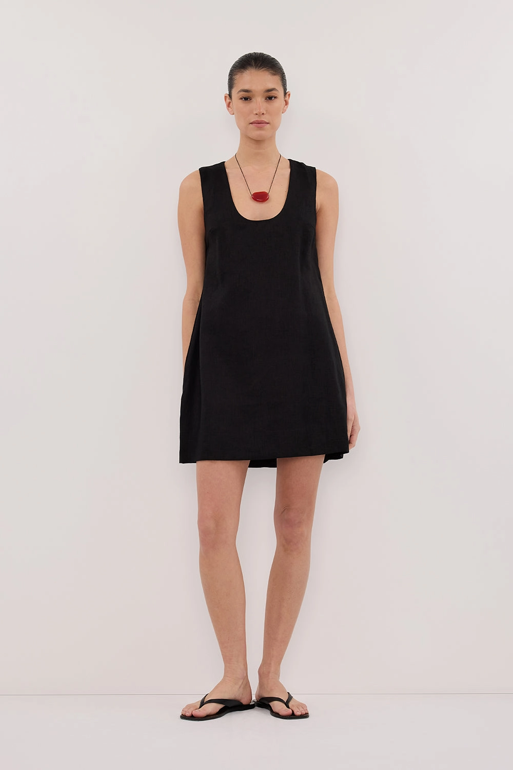 LOTUS BLACK LINEN MINI DRESS Linen-Blend