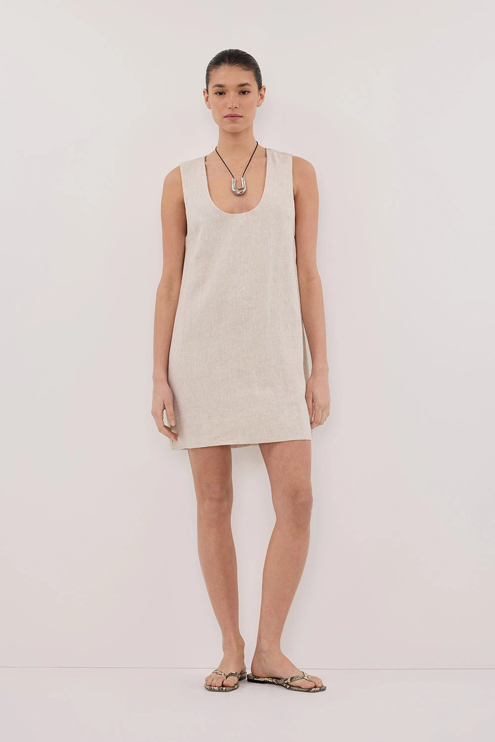 Fresh Fit Lounge Vibes LOTUS NATURAL LINEN MINI DRESS