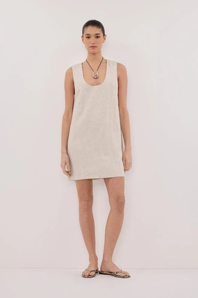 Sequin-Detail Coffee Break LOTUS NATURAL LINEN MINI DRESS