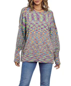 Space-Dye Oversized Sweater In Blue Combo Essential Fashion Moisture Wicking Technology