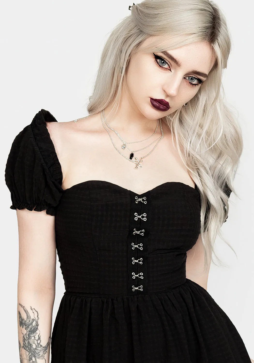 Mortem Midi Dress With Puff Sleeves Smile Soft Sheer Look