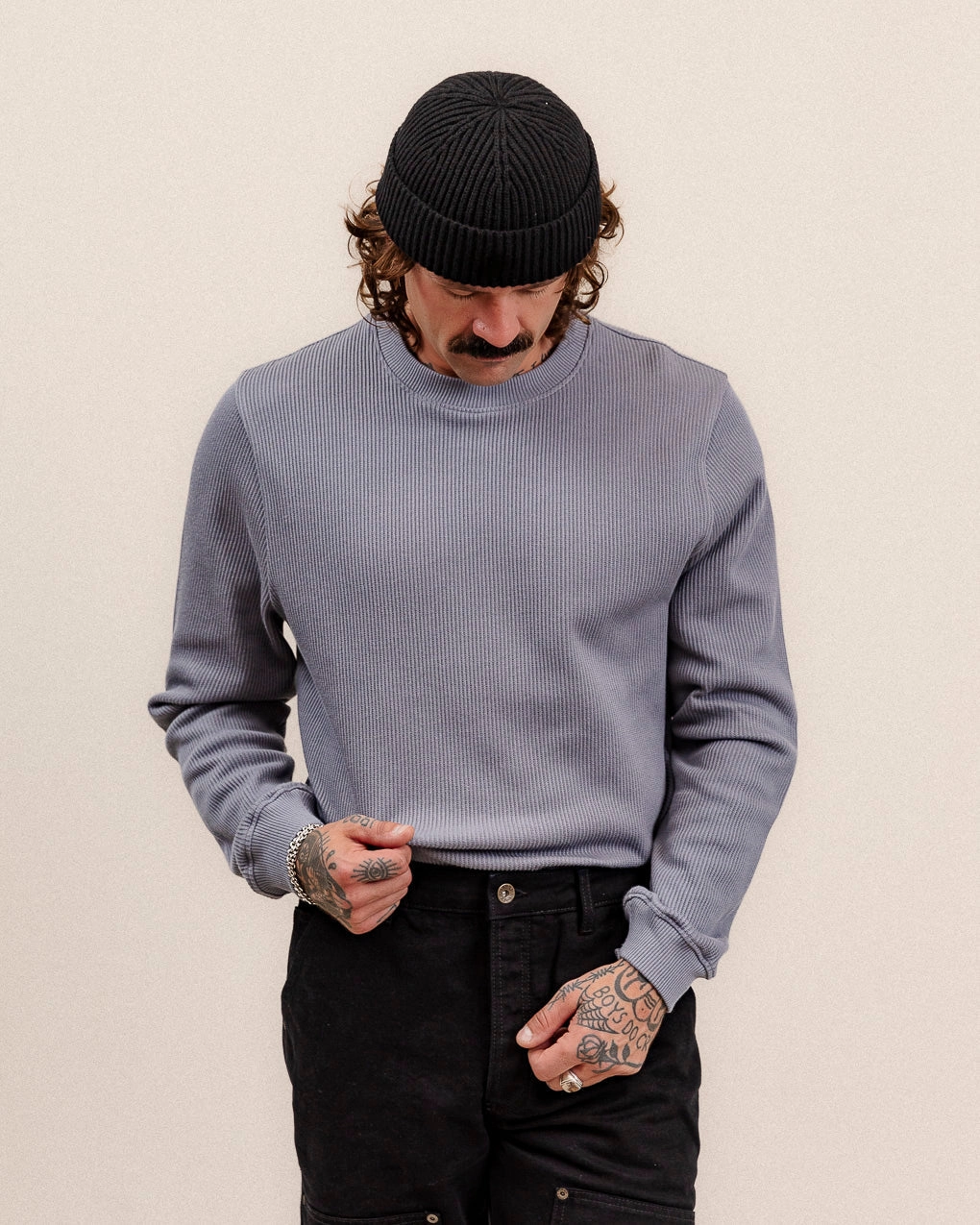 Crafted Ribbed Longsleeve - Slate Stylish and Easygoing Easy Style Wear