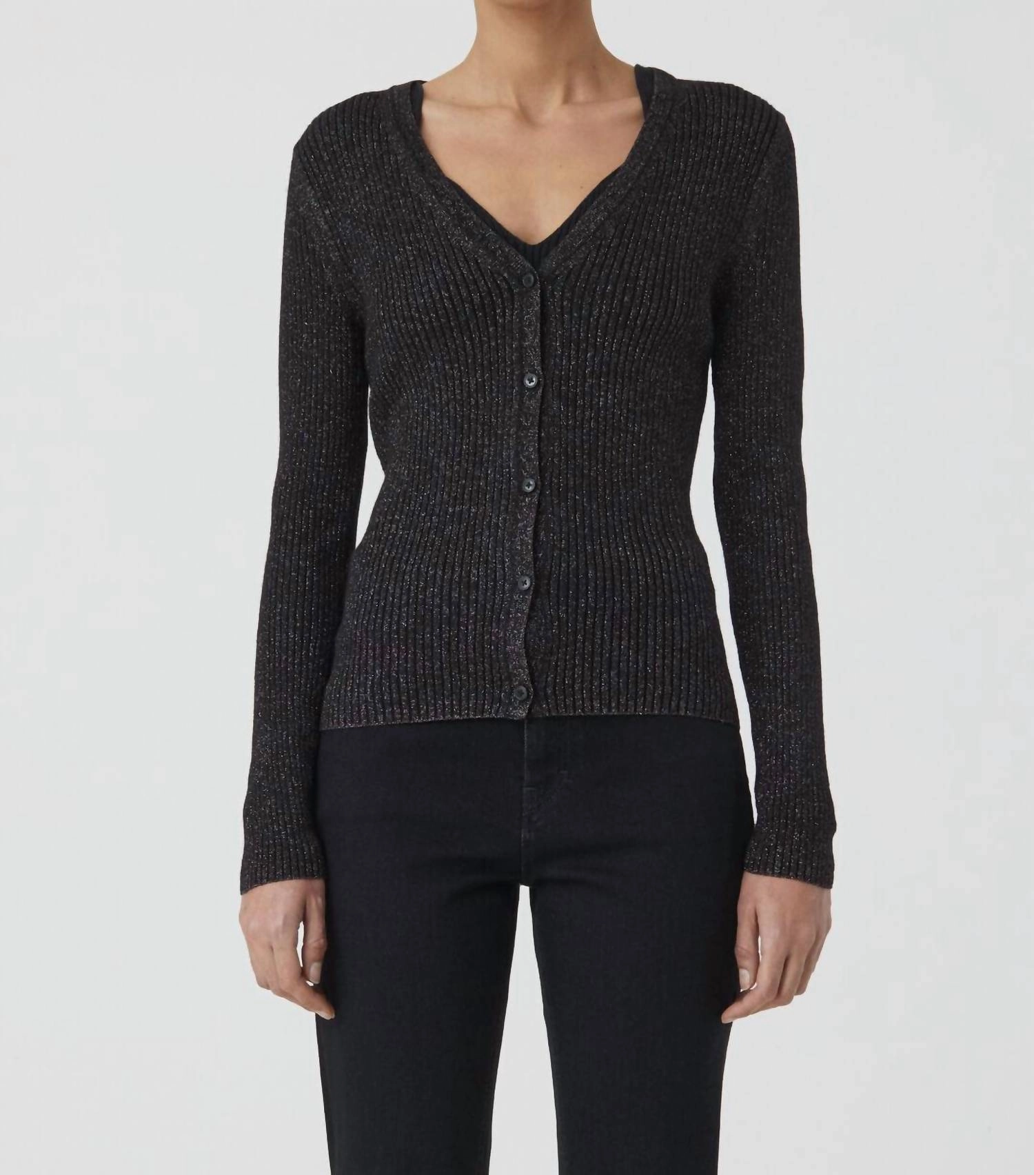 Garment Dyed Finish Warm Layers V-Neck Cardigan In Black