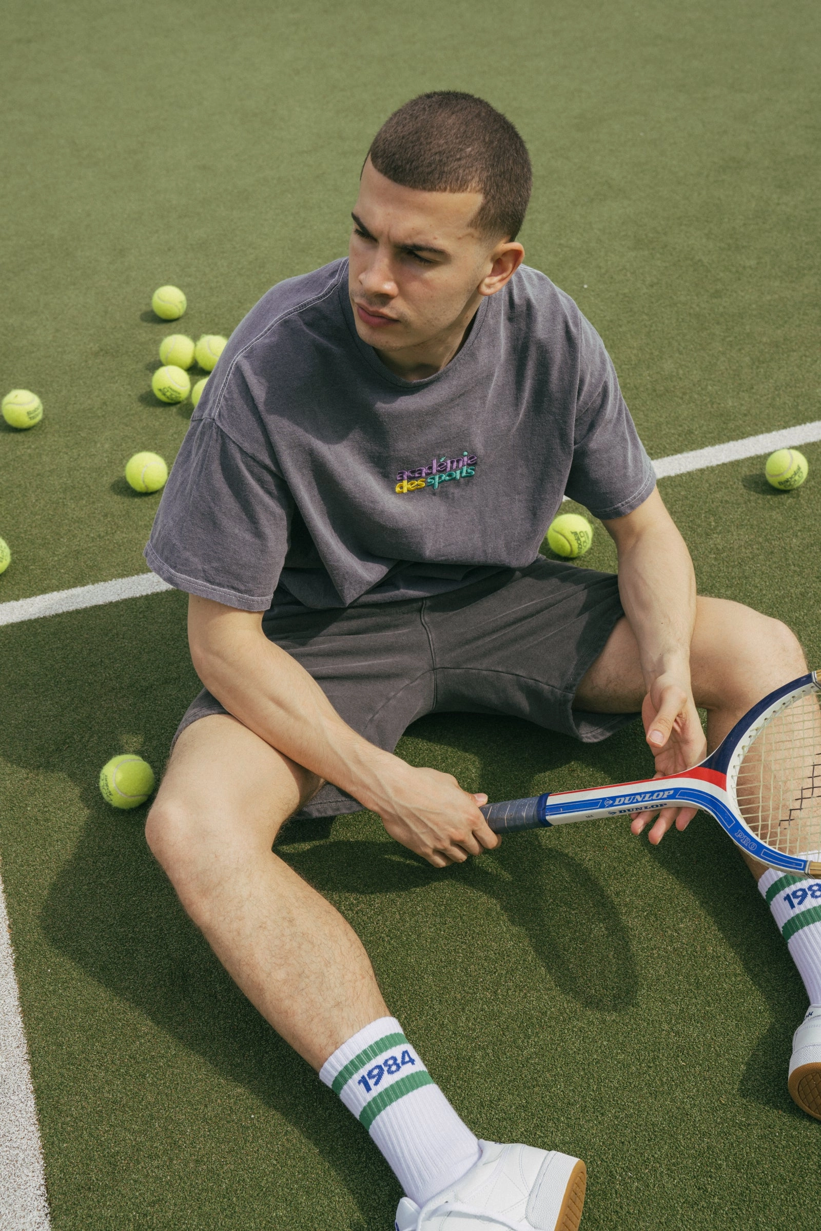 Eco Friendly Production Vice 84 'Club Acad??mie' Embroidered Tee - Vintage Washed Charcoal