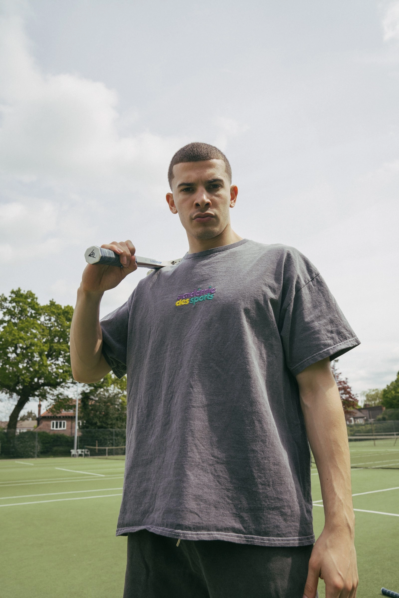 Travel Comfort Style Vice 84 'Club Acad??mie' Embroidered Tee - Vintage Washed Charcoal