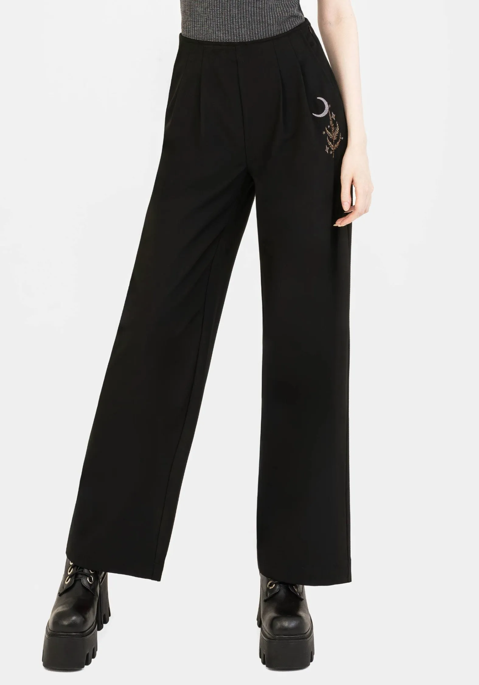Lucia Firefly Embroidered Pleated Trousers Flexibility Built-In