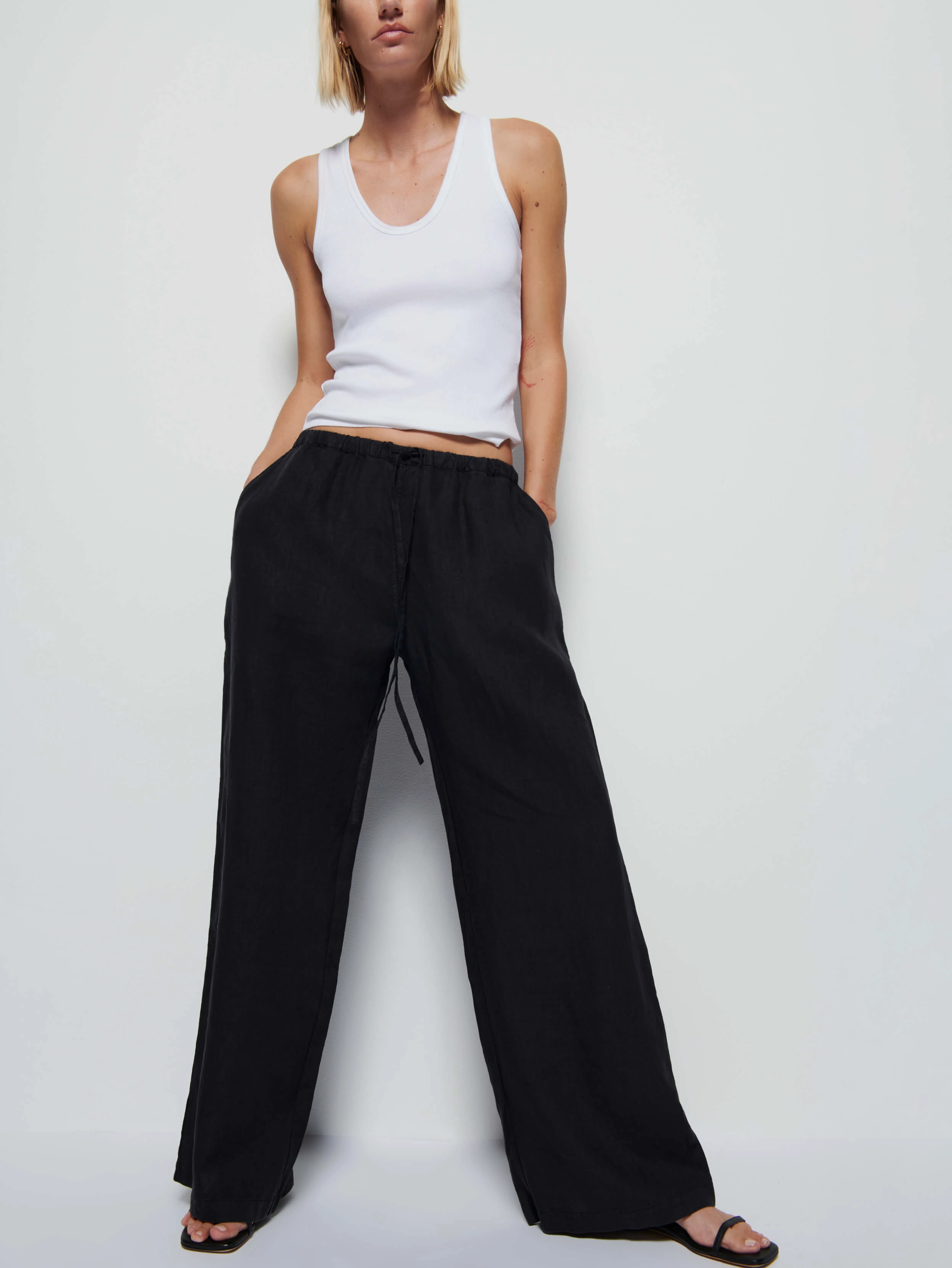 Lucia Tie Linen Pant Chilly Layering Trendy Appeal