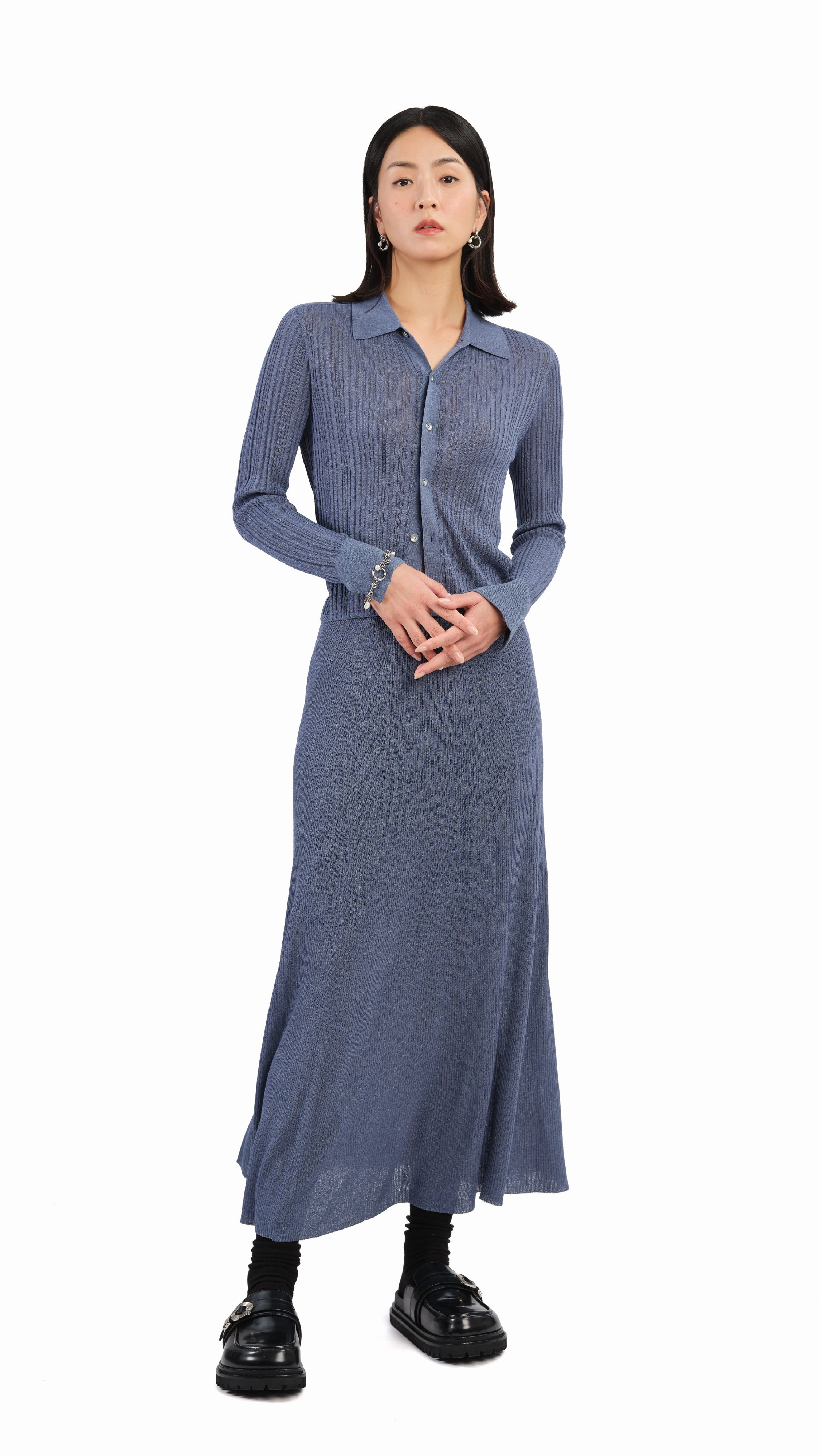 Fold Over Detail Lurex Knit Skirt
