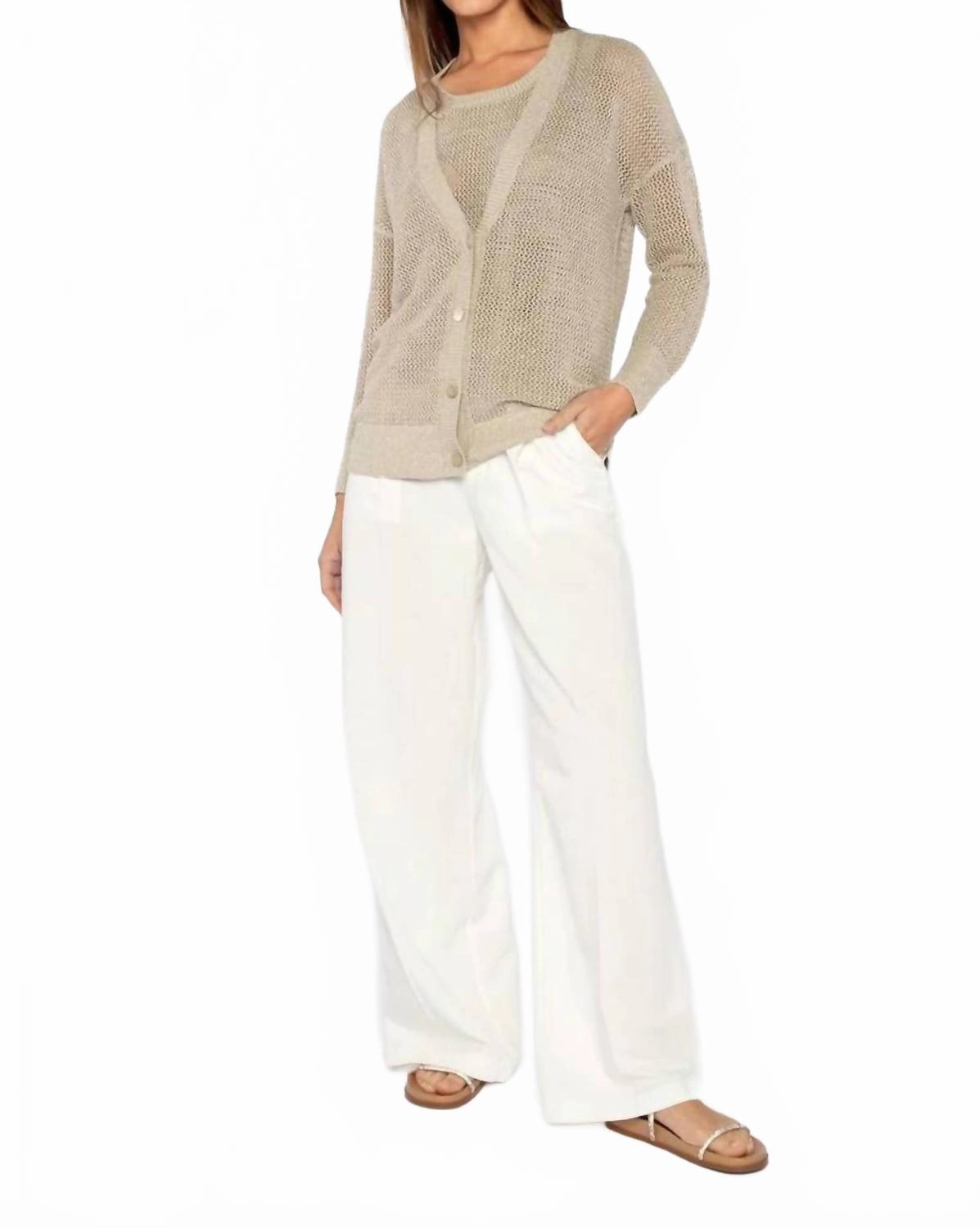 Lurex Mesh Cardigan In Sandstone Snuggly Knit