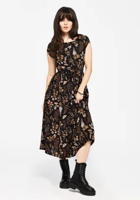 Layered Fit Cozy Tones Luthien Crinkle Printed Button Up Midi Dress
