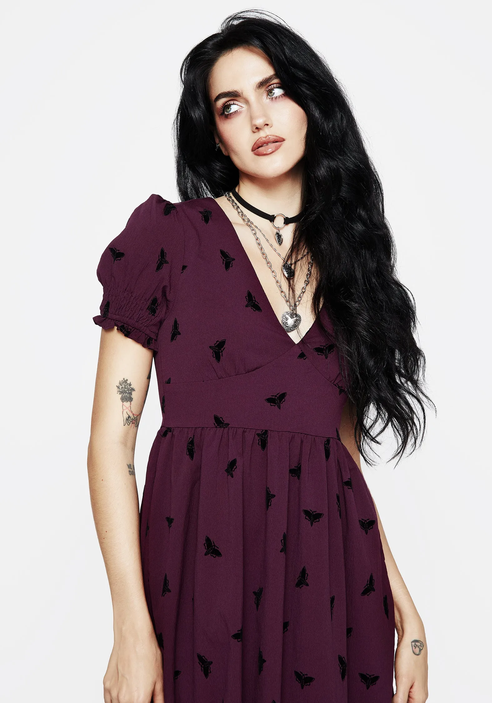 Styx Moth Flocked Velour Print Midi Dress Chic Comfort
