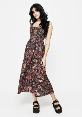 Bashe Cotton Floral Snake Print Midaxi Dress Tulle Air