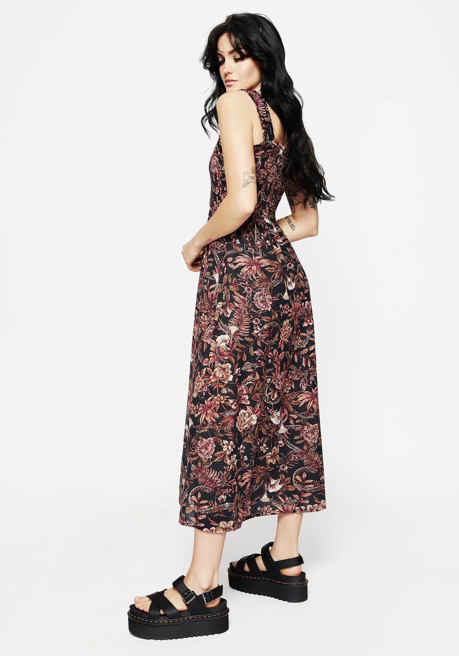 Bashe Cotton Floral Snake Print Midaxi Dress Artisanal-Detail