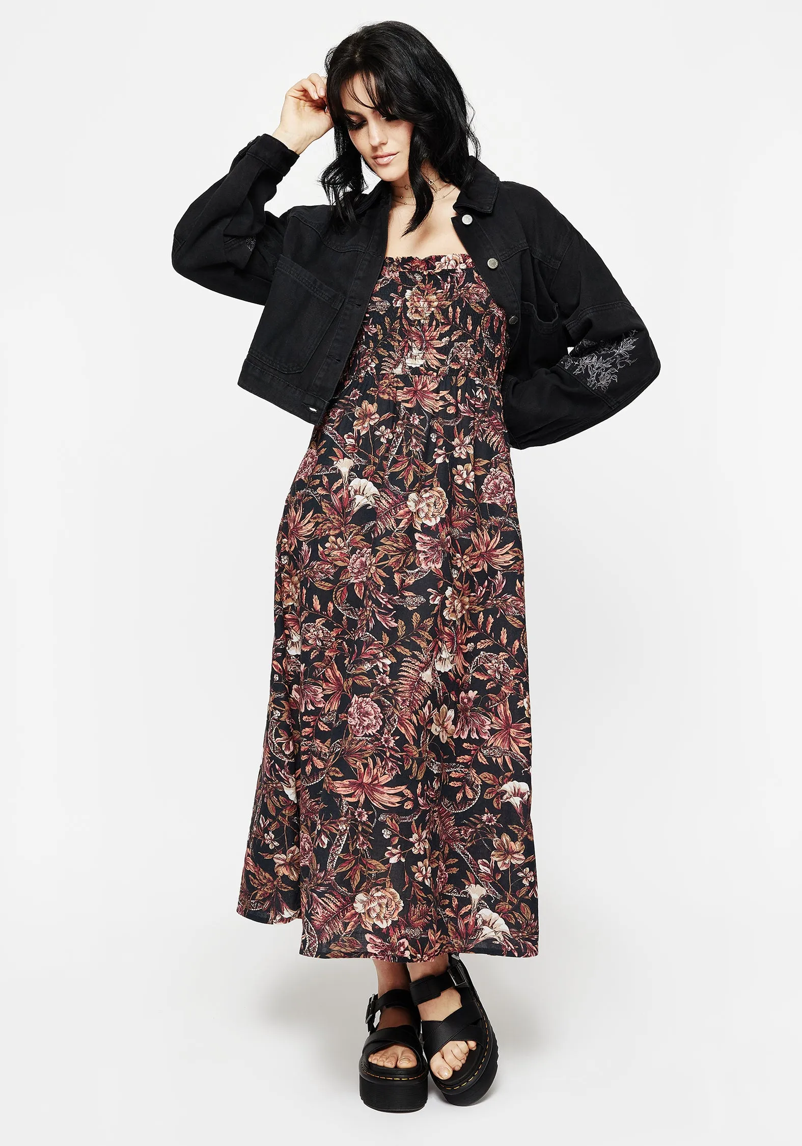Bashe Cotton Floral Snake Print Midaxi Dress Polished Style