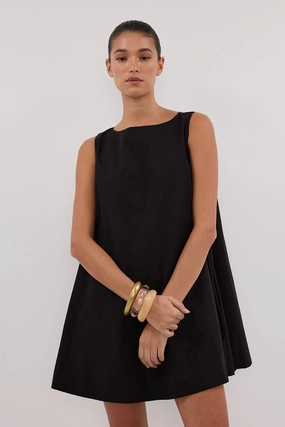 MAISIE BLACK POPLIN MINI DRESS Bohemian style