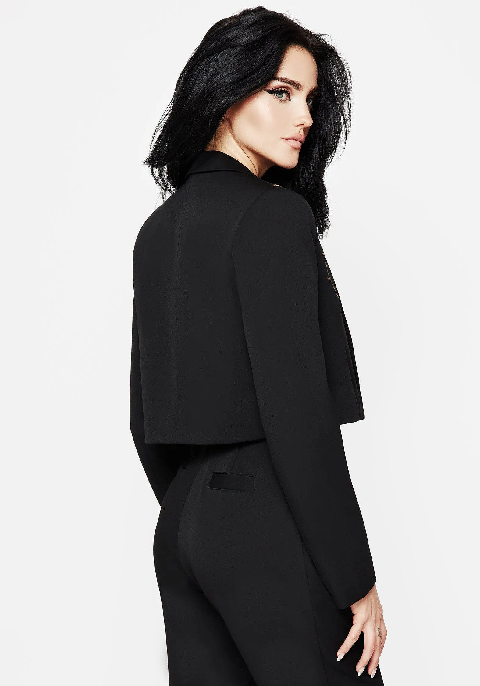 Health related Vanitas Thorn Embroidered Crop Blazer
