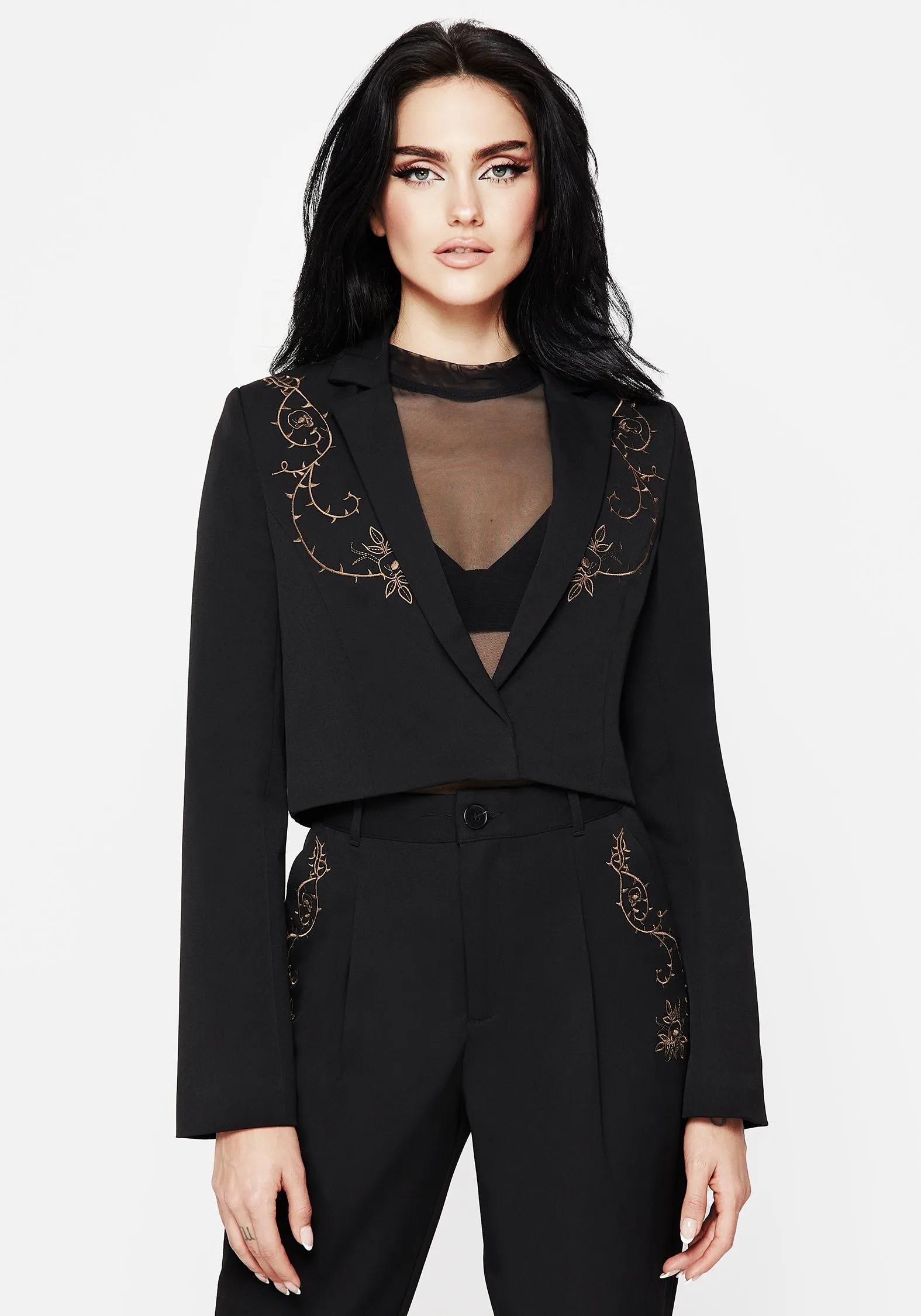 Vanitas Thorn Embroidered Crop Blazer Budget Friendly