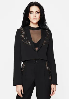 Vanitas Thorn Embroidered Crop Blazer Budget Friendly