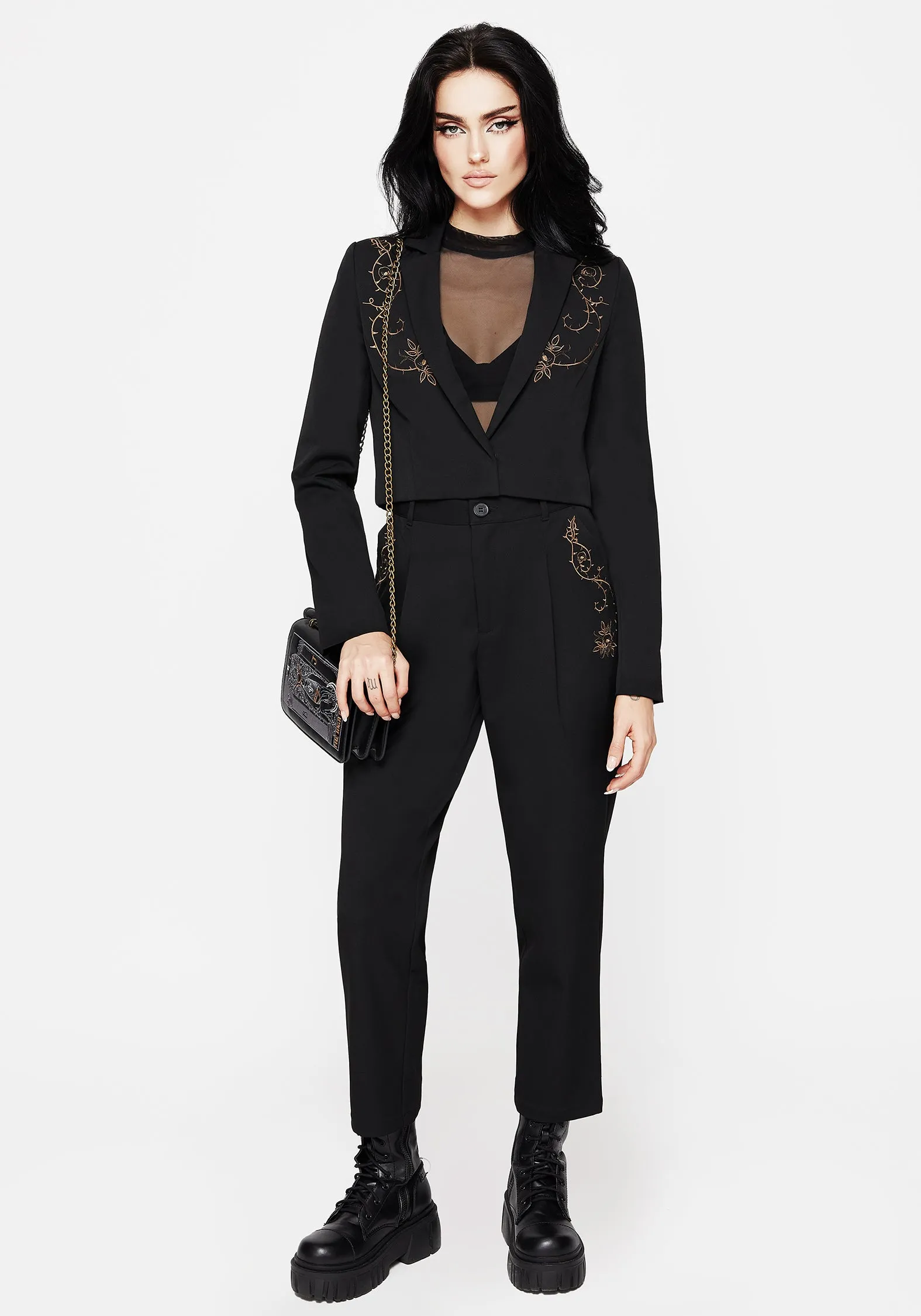 Vanitas Thorn Embroidered Crop Blazer Lightweight feature Pullover type