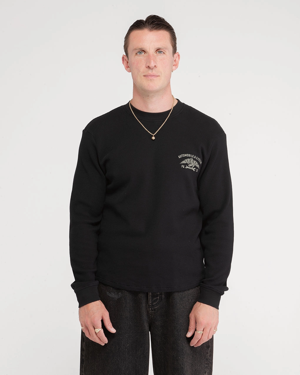 StretchReinforcedArmholes Durable Ribbed Hem Parts & Service Waffle Longsleeve - Washed Black