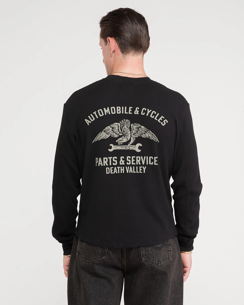 Office Wear Simple and Chic Parts & Service Waffle Longsleeve - Washed Black