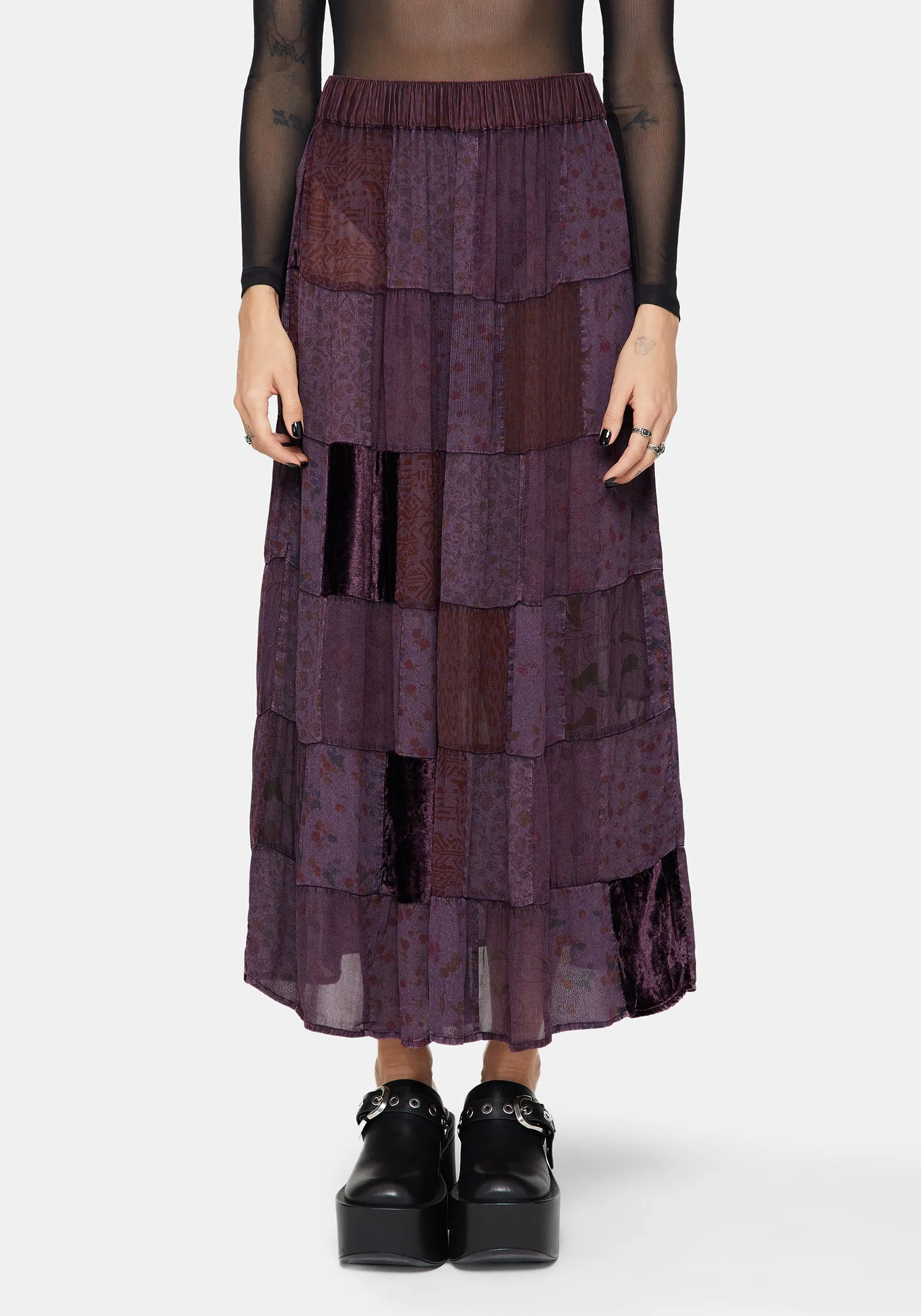 Mabel Floral Printed Patchwork Maxi Skirt Cozy Vibes