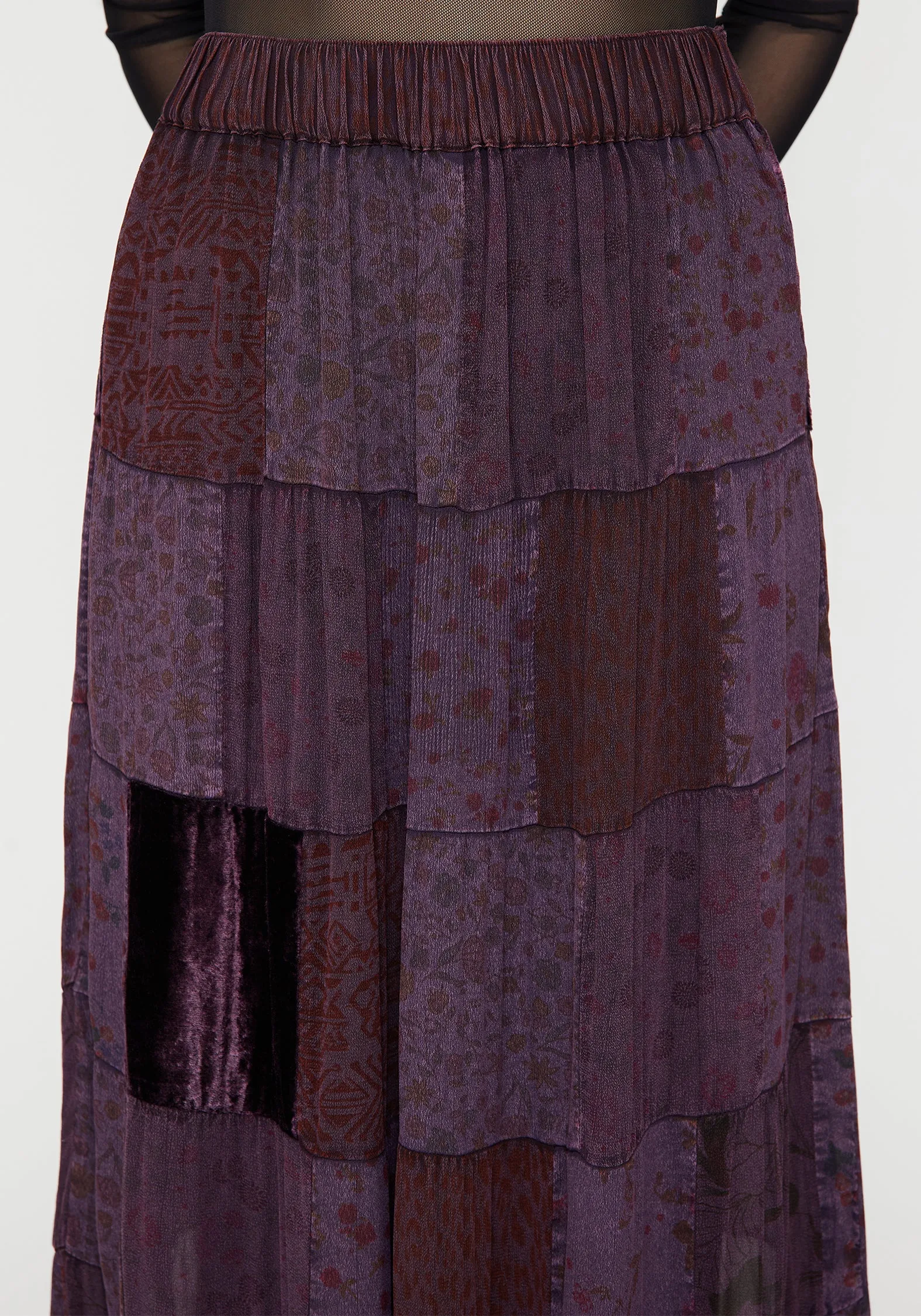 Recycled Material Simple Motion Mabel Floral Printed Patchwork Maxi Skirt