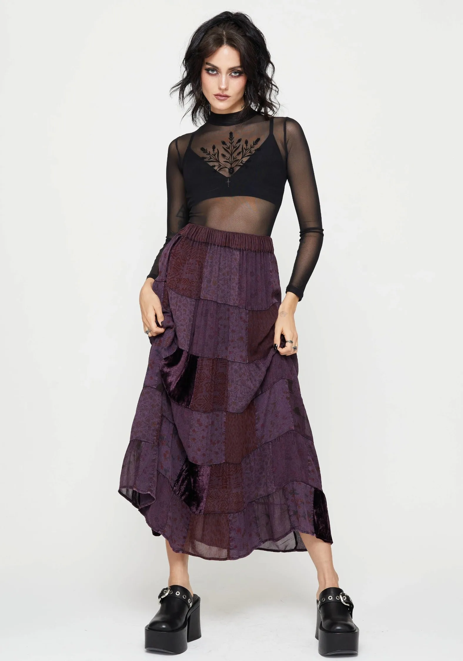 Art Gallery Visit Odor Resistant Treatment Mabel Floral Printed Patchwork Maxi Skirt