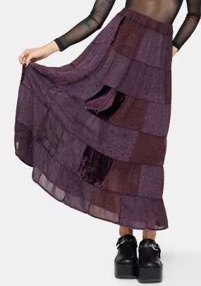 Mabel Floral Printed Patchwork Maxi Skirt Chill Tones