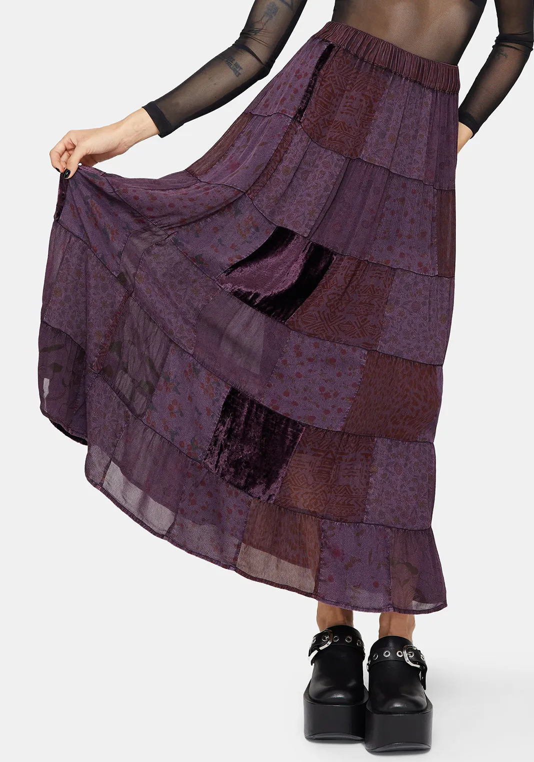 Mabel Floral Printed Patchwork Maxi Skirt Chill Tones
