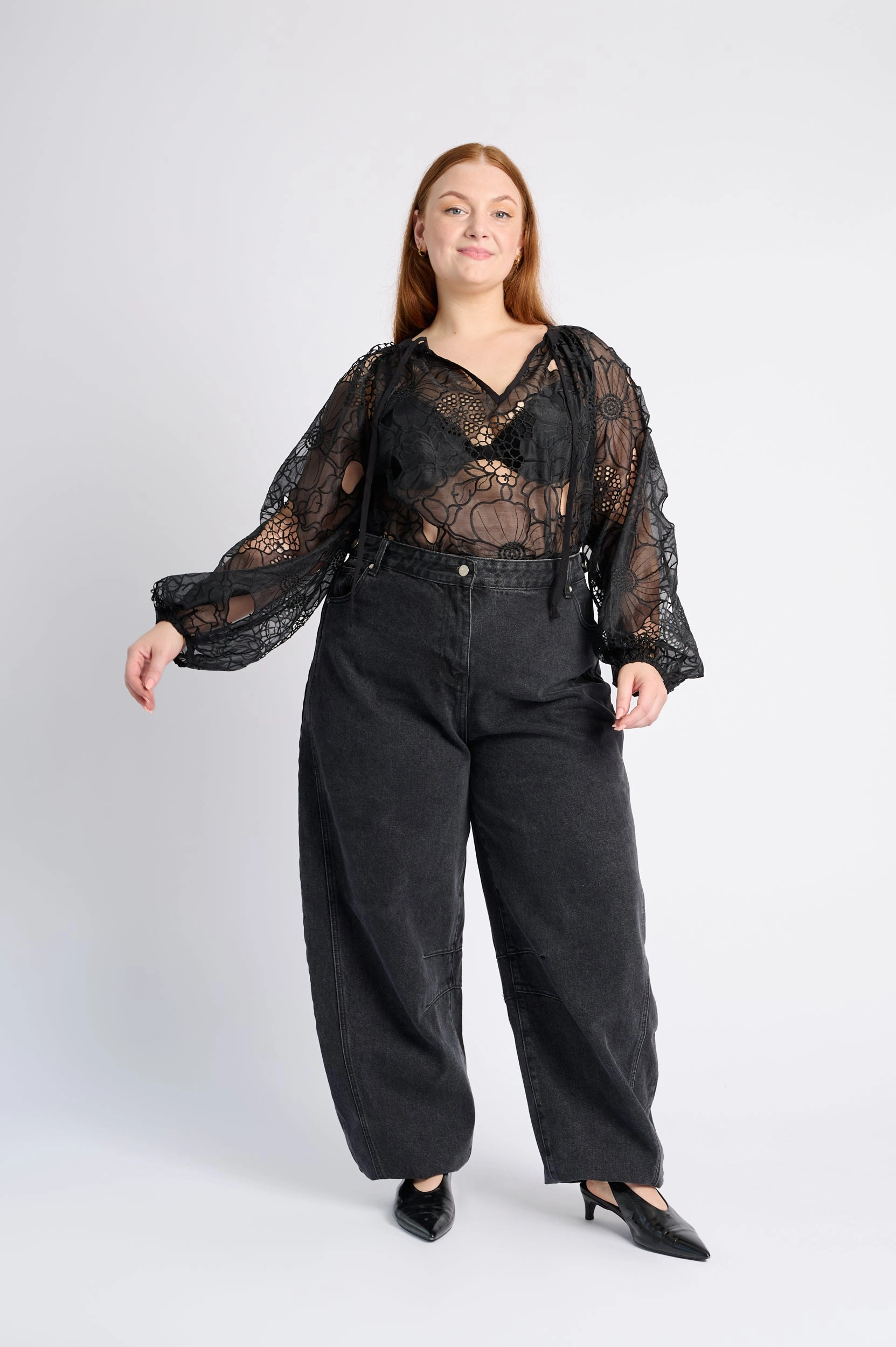 TemperatureRegulating Material Tunic Blouse in Embroidered Organza