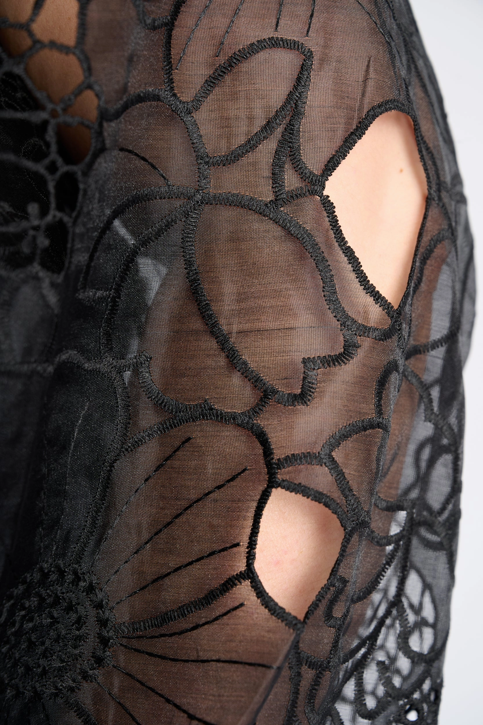 Raglan Sleeve Tunic Blouse in Embroidered Organza
