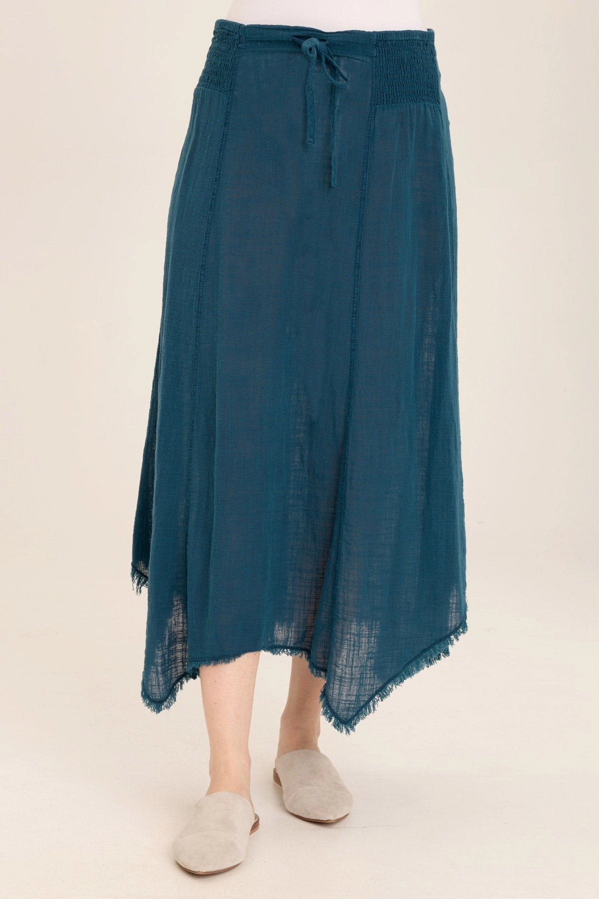 Double Layered Design Velvet Finish Zuri Gauze Handkerchief Casual Midi Skirt