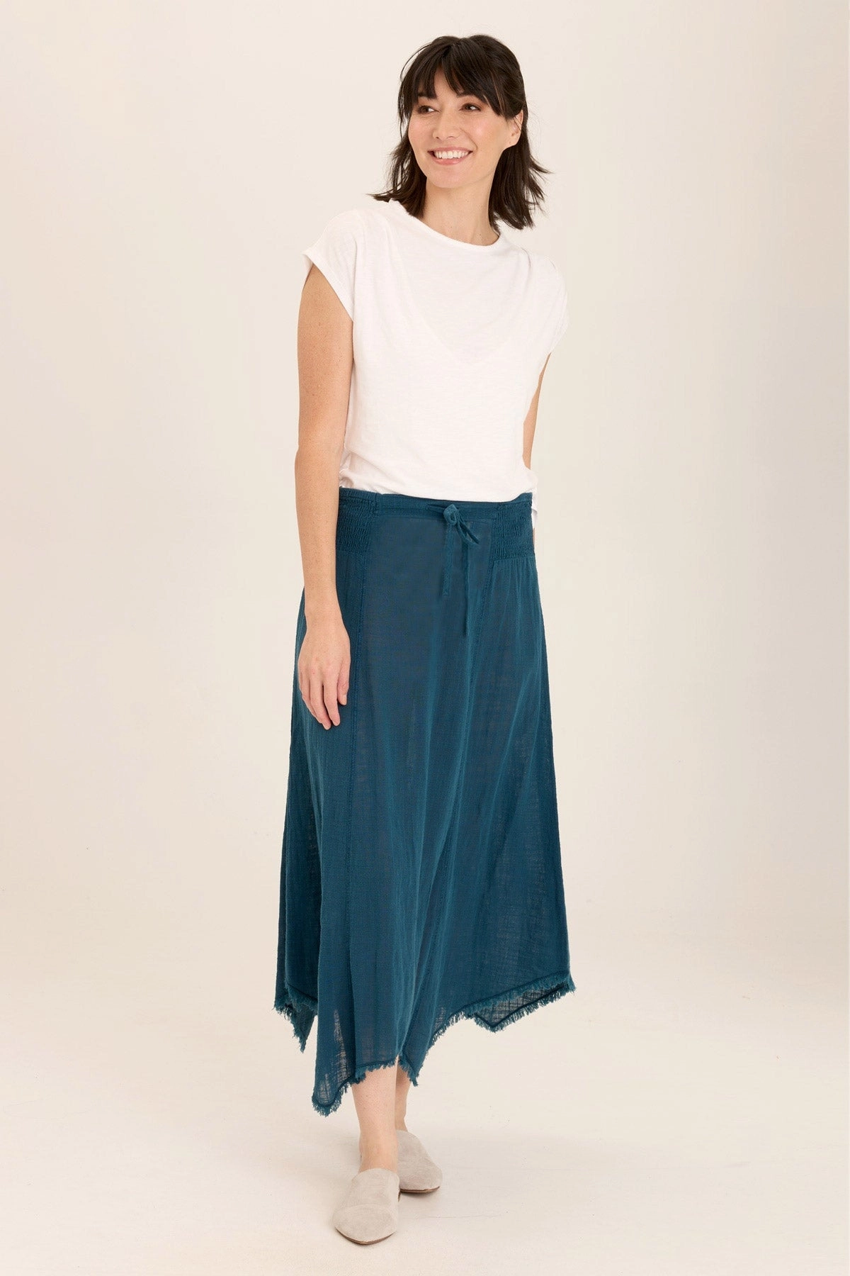 Anti Pilling Treatment Zuri Gauze Handkerchief Casual Midi Skirt