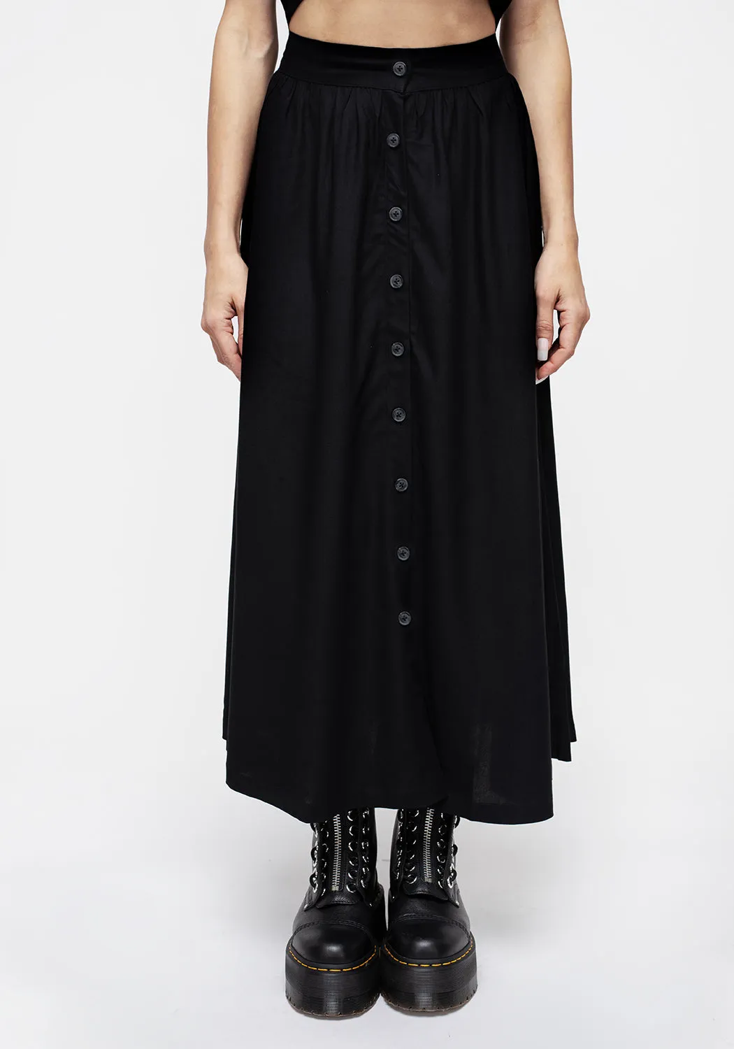 Gentle Wear Maidenhair Button Down Midi Skirt - Midnight Black