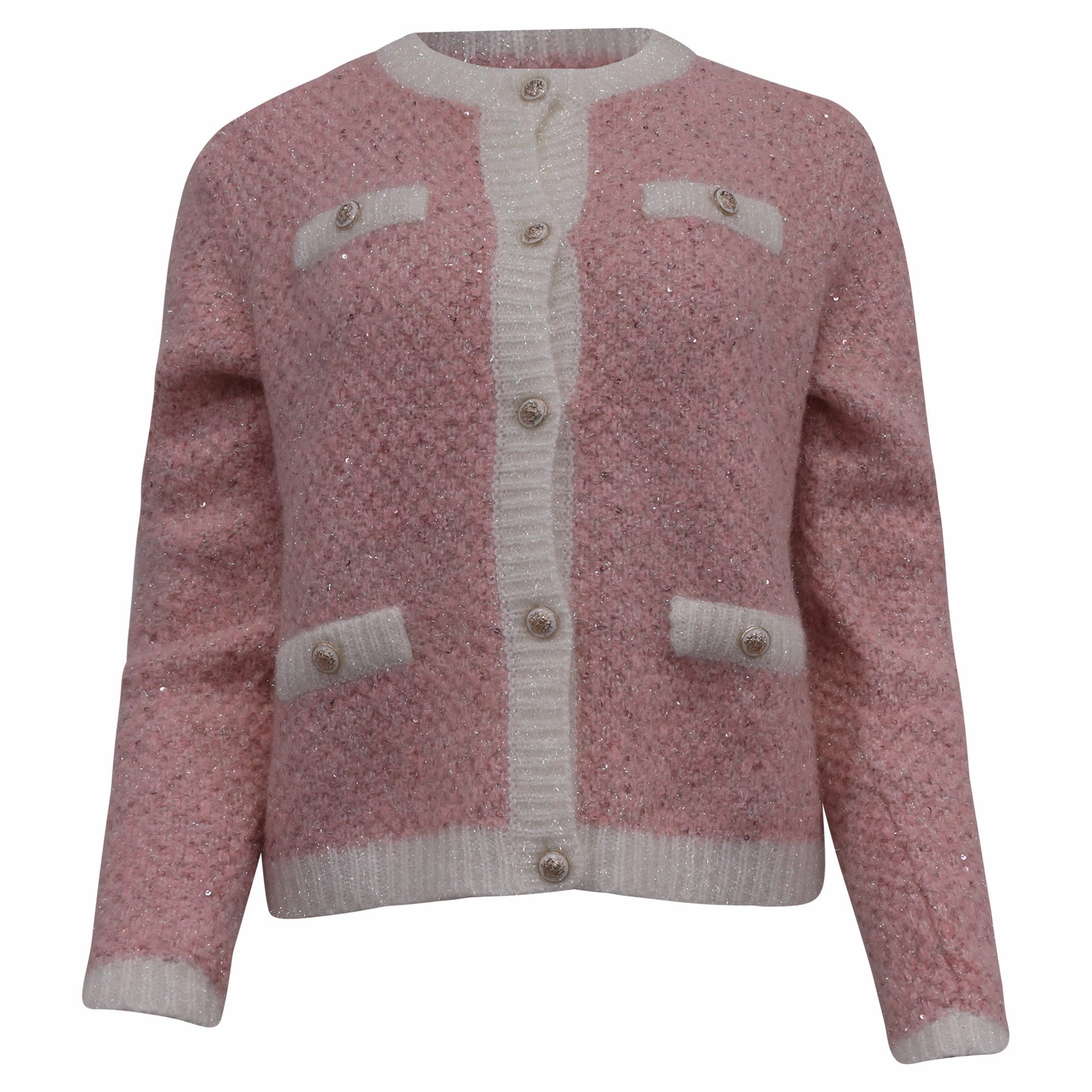 Cozy Knit Touch Maje Fancy Lurex Knit Cardigan in Pink Polyester