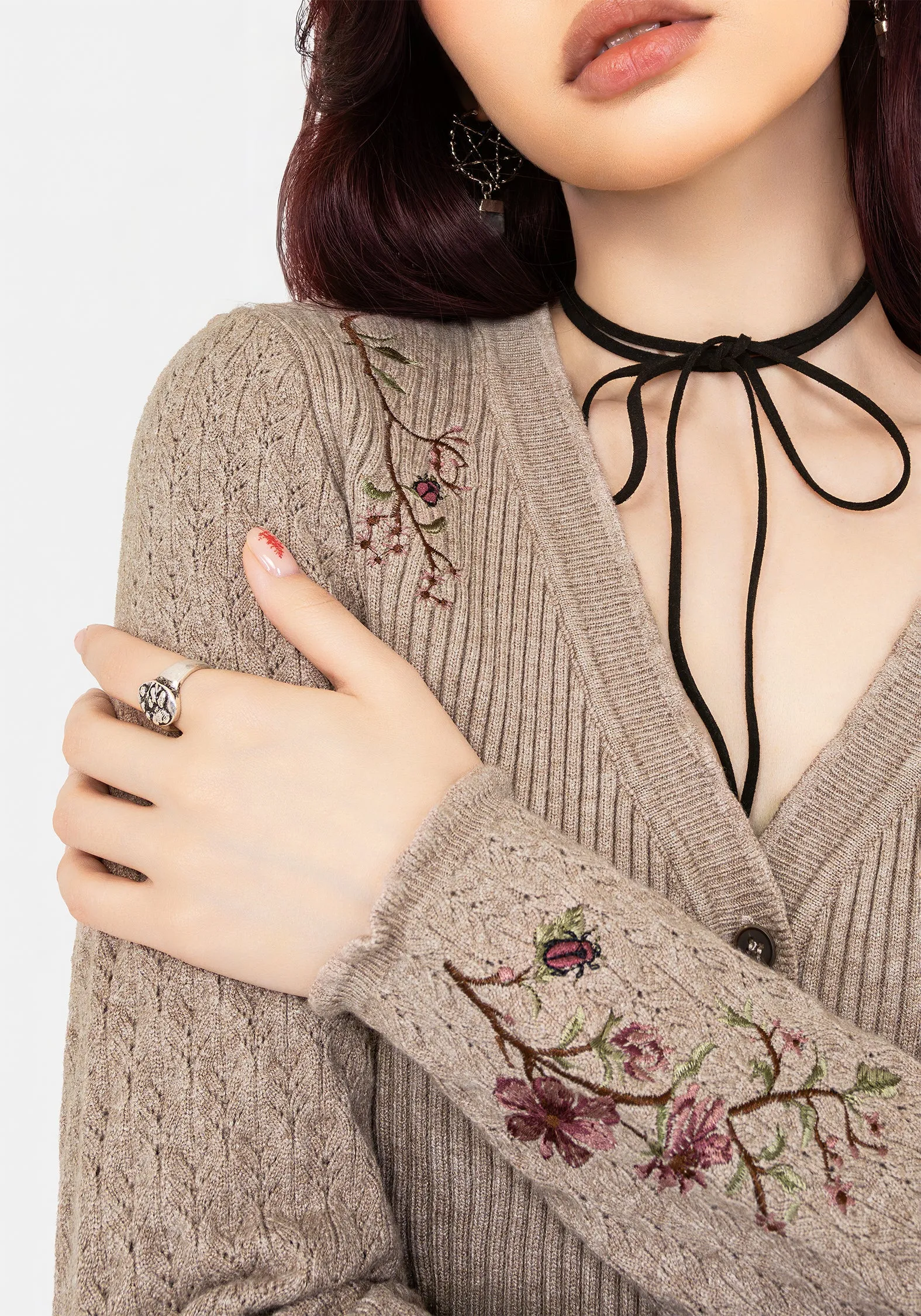 Water Resistant Tantra Floral Beetle Embroidered Cardigan