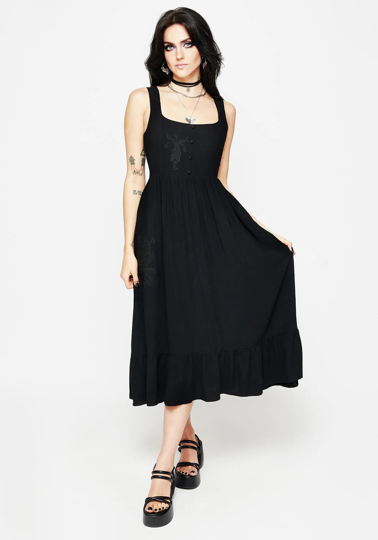 Mandrake Linen-Blend Embroidered Midi Dress BreathableFabric Light Weave
